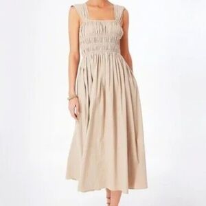 Tuckernuck POMANDER PLACE Noah in Biscotti Smocked Cotton Midi Dress, Size L